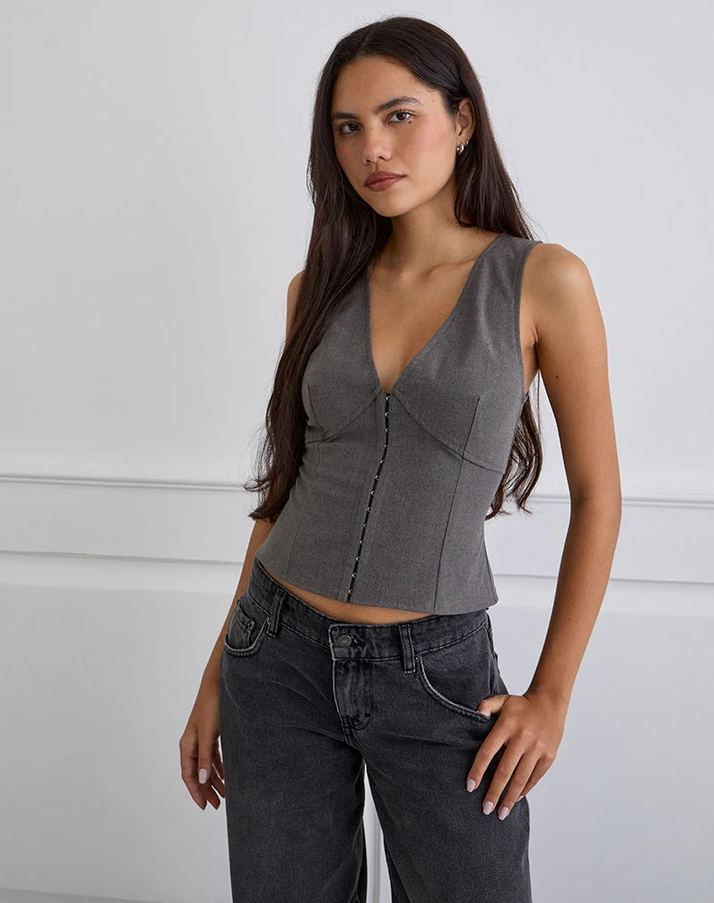 Salpa Plunge Top in Tailoring Charcoal (Top plongeant en tissu anthracite)