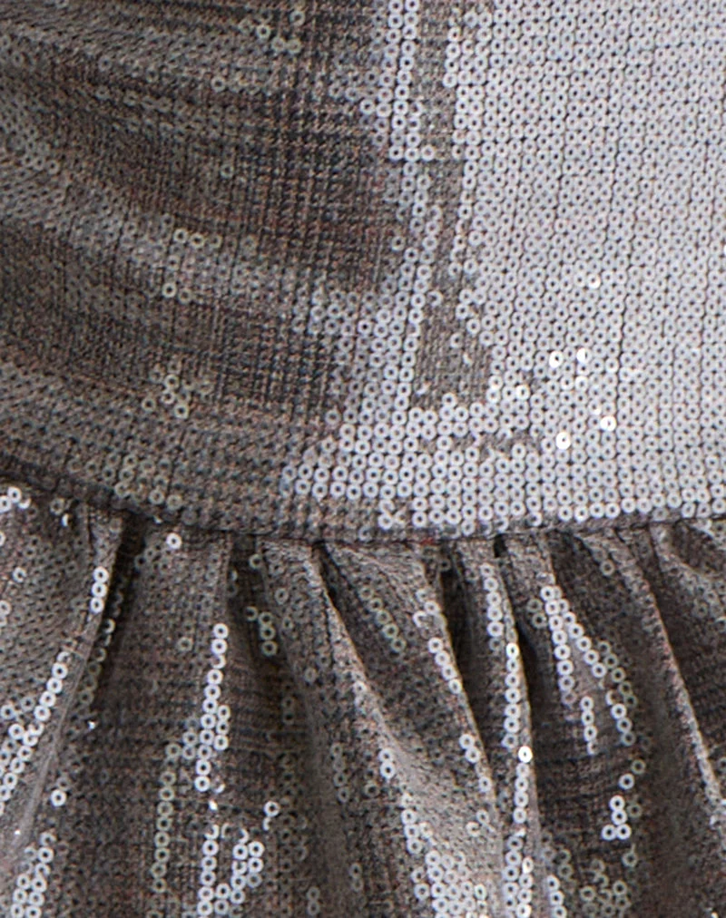 Seada Peplum Top in Sequin Check Brown