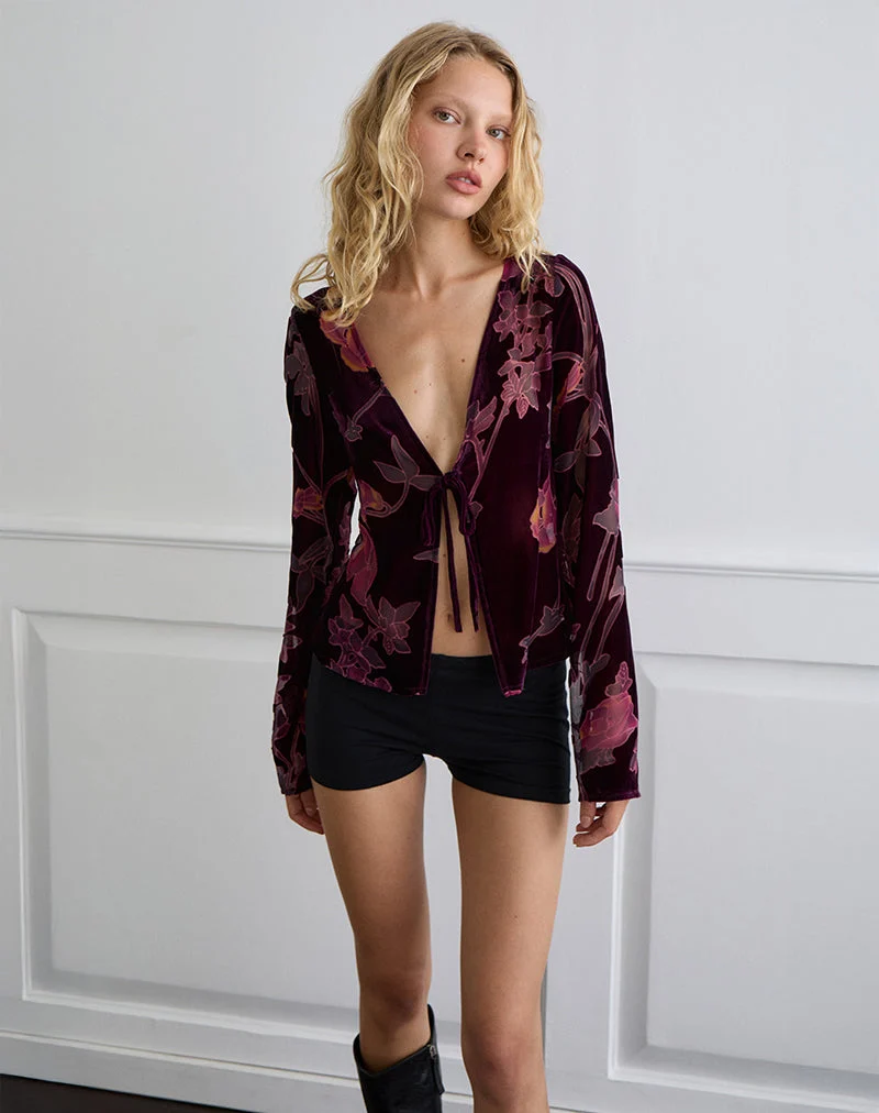Sukita Cardigan en Devore floral Bourgogne