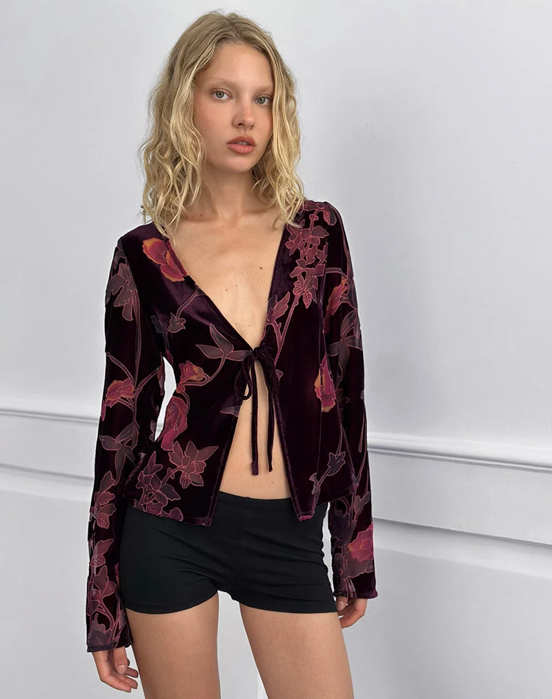 Sukita Cardigan en Devore floral Bourgogne