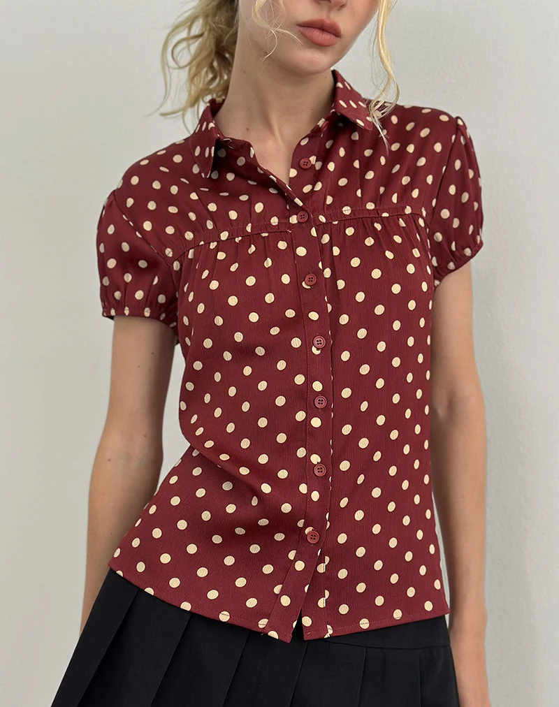 Ulsan - Chemise cintrée en rouge brûlé avec imprimé à pois