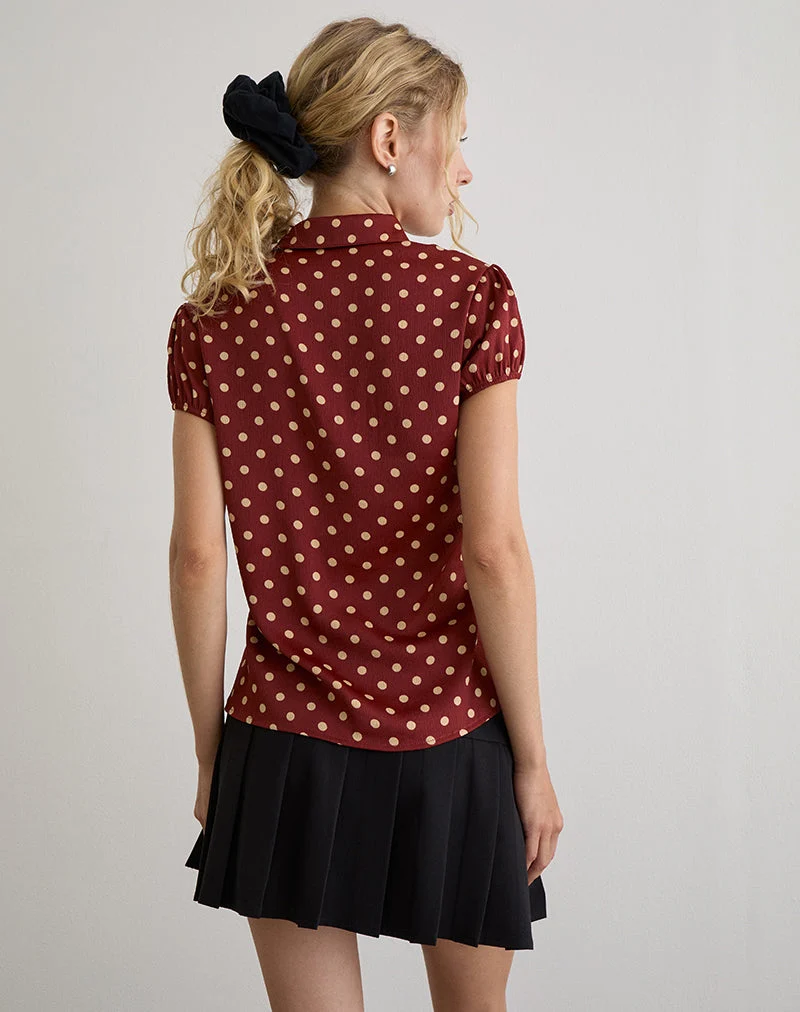 Ulsan - Chemise cintrée en rouge brûlé avec imprimé à pois