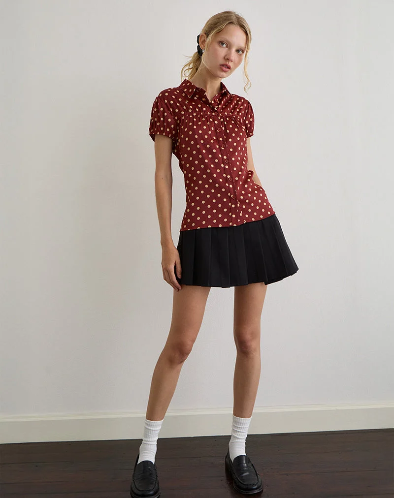 Ulsan - Chemise cintrée en rouge brûlé avec imprimé à pois
