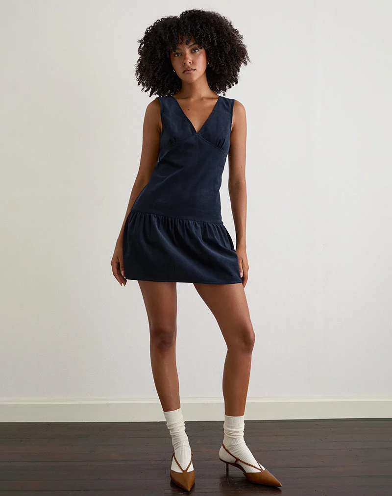 Sarabi Plunge Mini Dress in Cord Navy