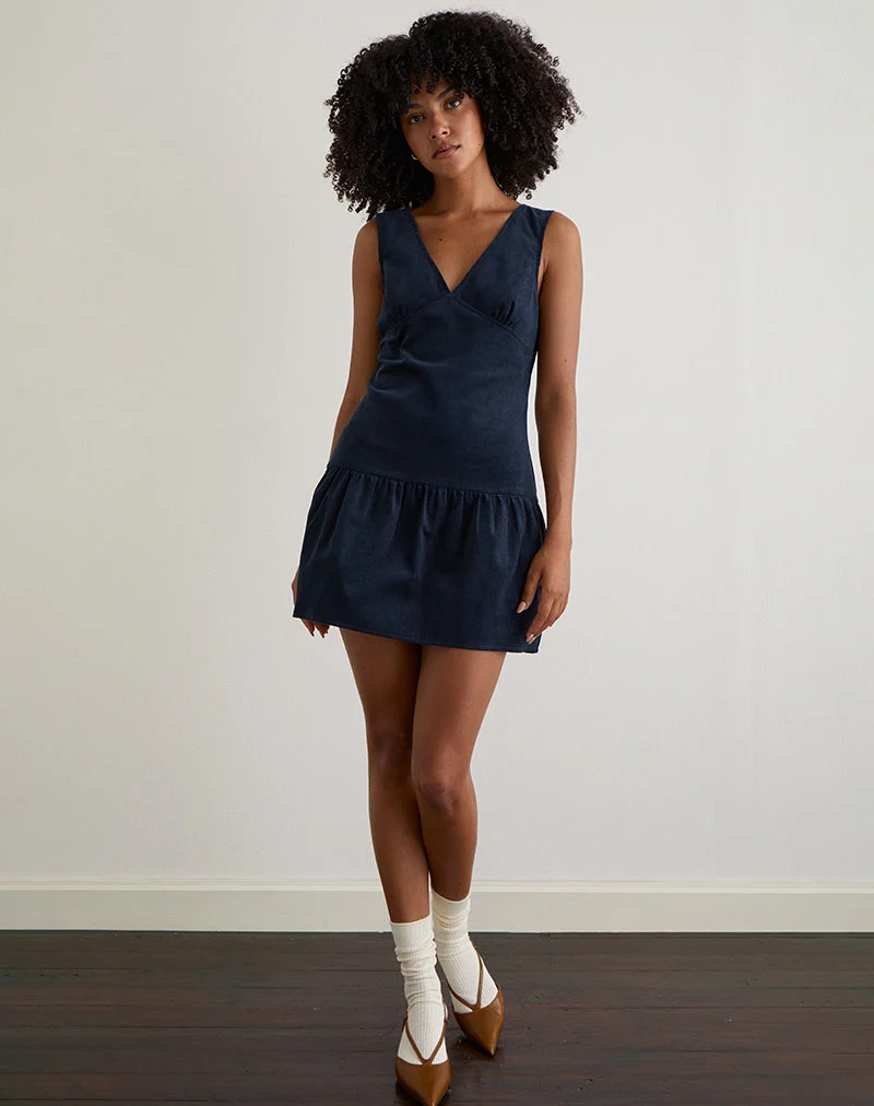 Sarabi Plunge Mini Dress in Cord Navy