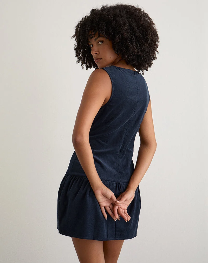 Sarabi Plunge Mini Dress in Cord Navy