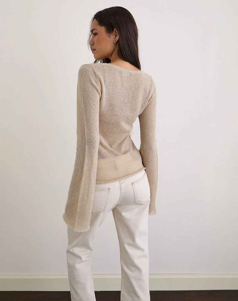 Ashla Top in Sheer Knit Beige
