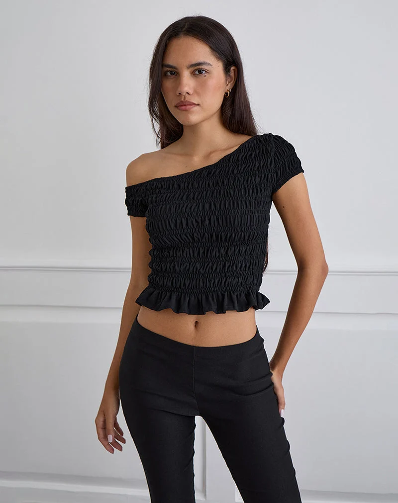 Mirita Shirred Top in Black