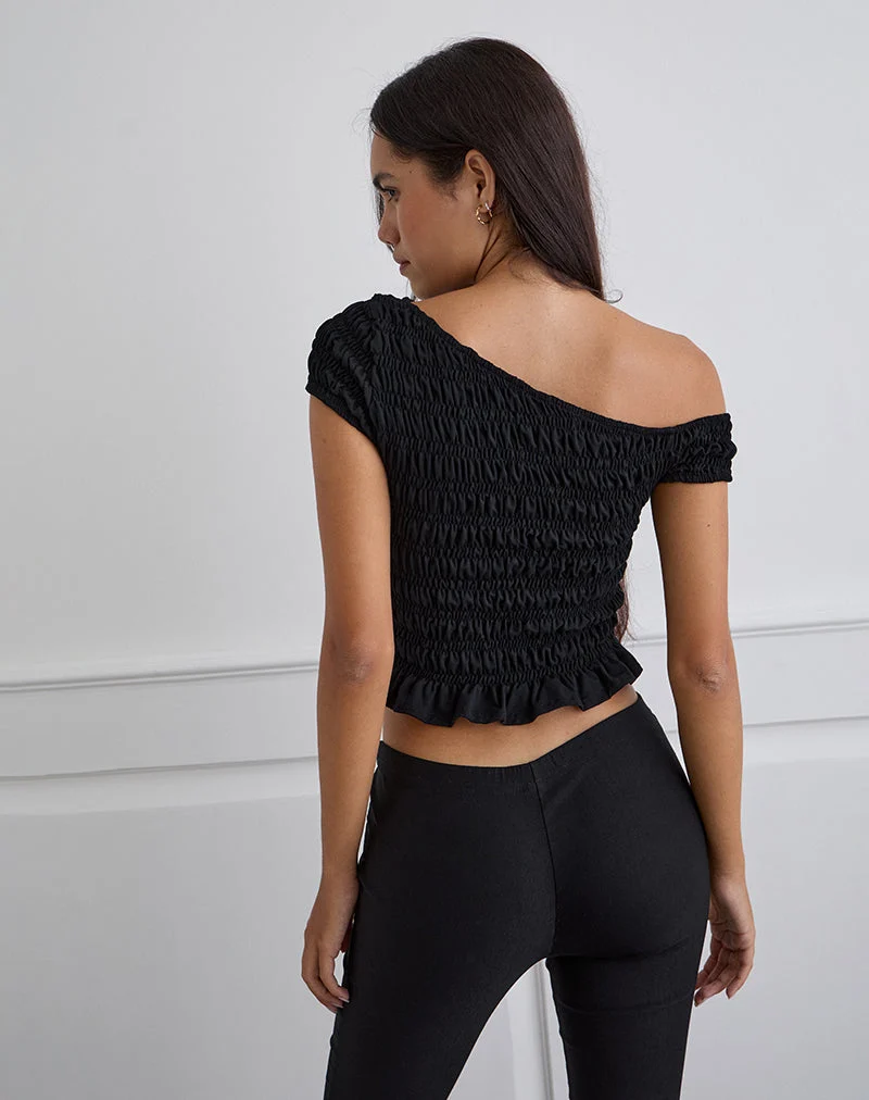 Mirita Shirred Top in Black
