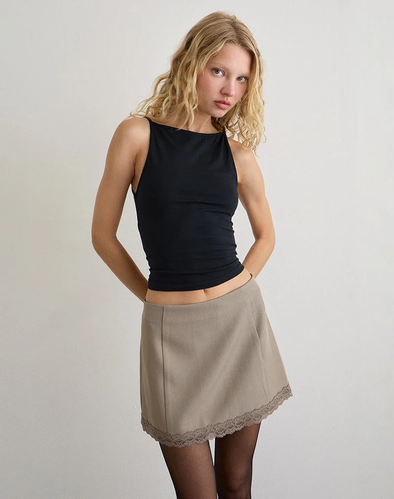 Minya Mini Skrt avec bordure en dentelle en taupe