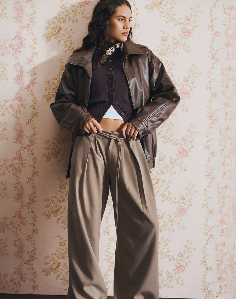 Pantalon Rivela à taille nouée, taupe