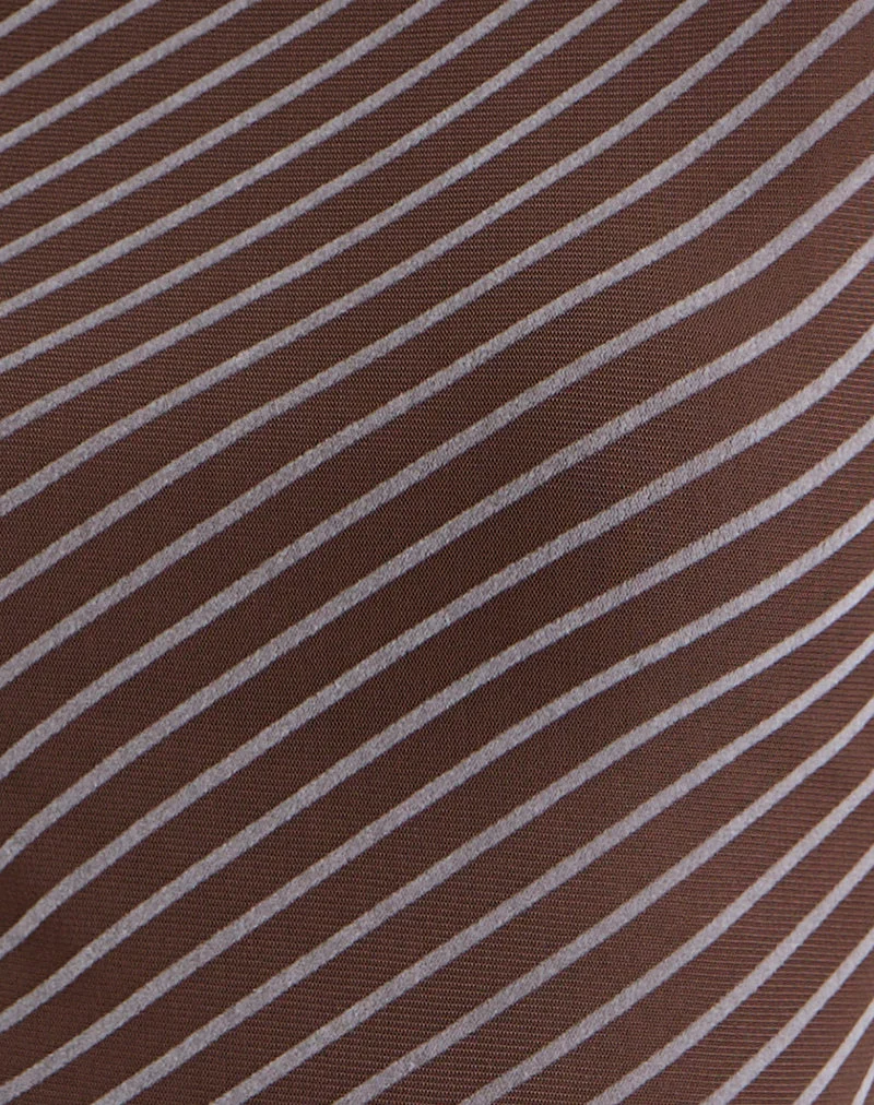 Lakya Long Sleeve Top in Diagonal Stripe Flocked Brown and Cream (Top à manches longues en rayures diagonales floquées marron et crème)