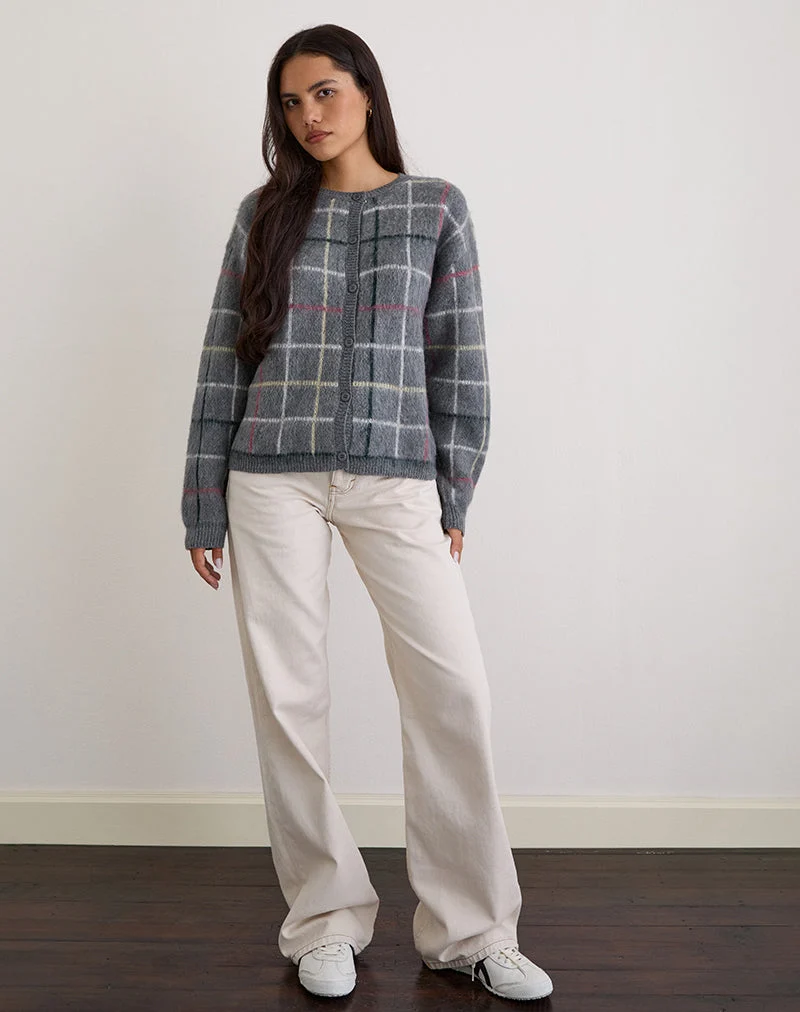 Cardigan Wisola en tricot à carreaux gris