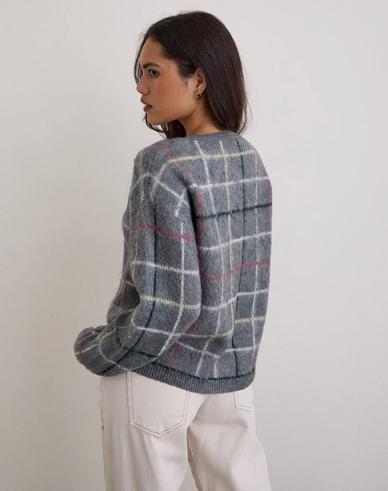 Cardigan Wisola en tricot à carreaux gris