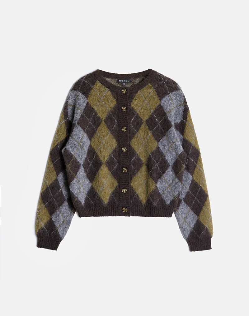Cardigan Eliana en tricot Argyle brun