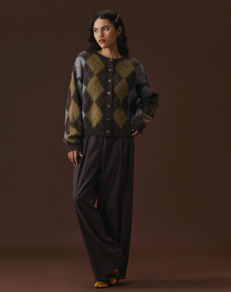 Cardigan Eliana en tricot Argyle brun