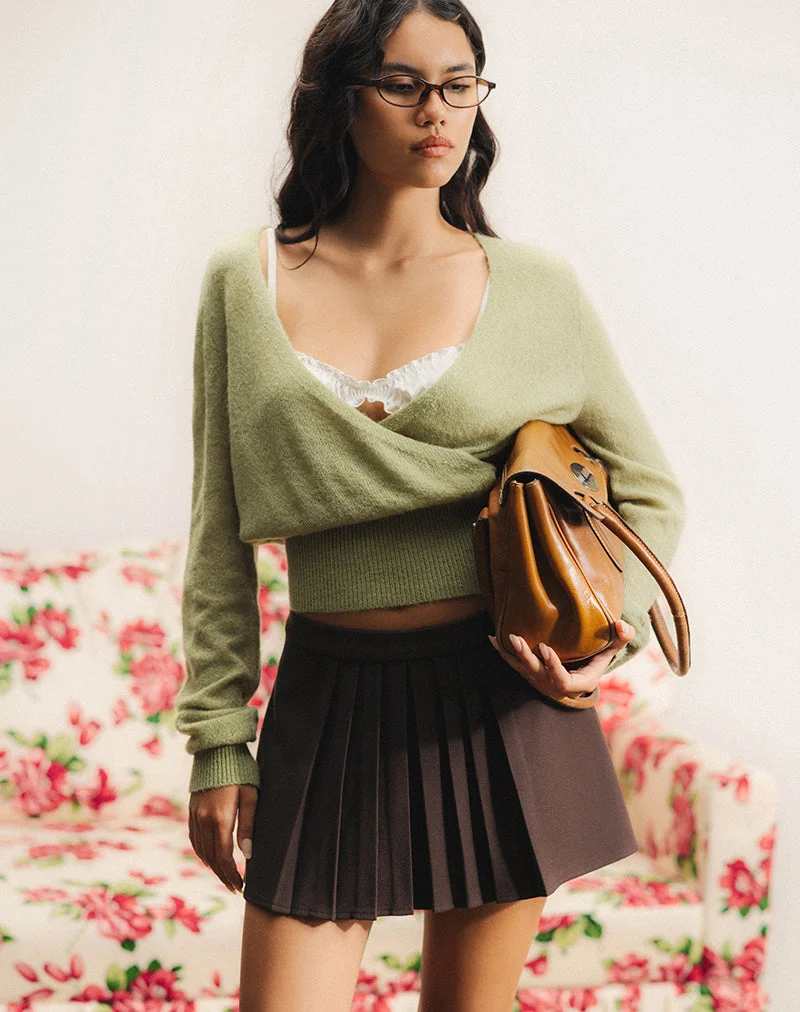 Nilza Wrap Top in Knit Sage Green