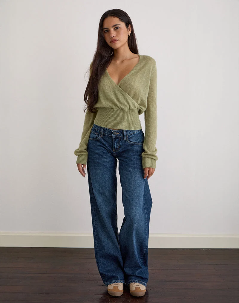 Nilza Wrap Top in Knit Sage Green