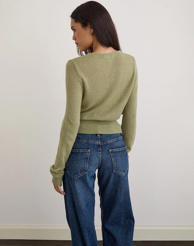 Nilza Wrap Top in Knit Sage Green