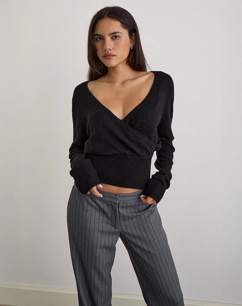 Nilza Wrap Top in Knit Black