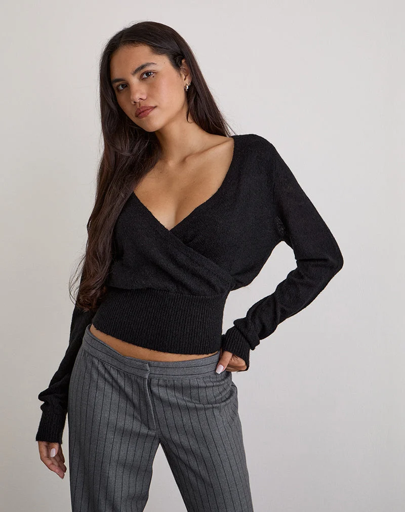 Nilza Wrap Top in Knit Black