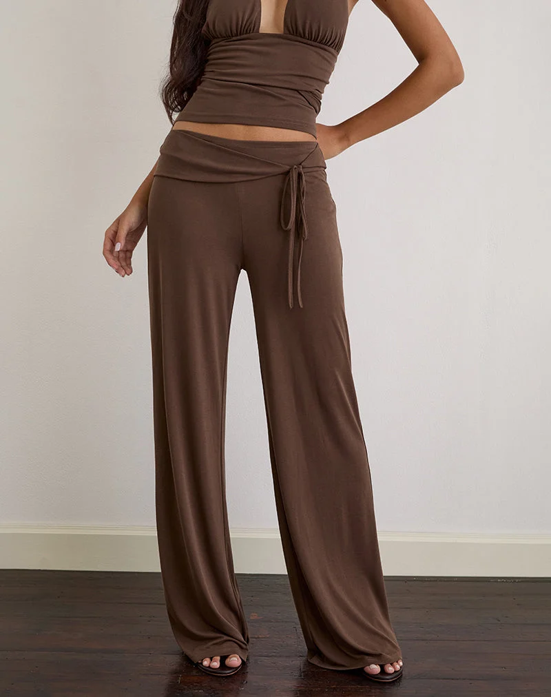 Pantalon Donata en cupro brun foncé