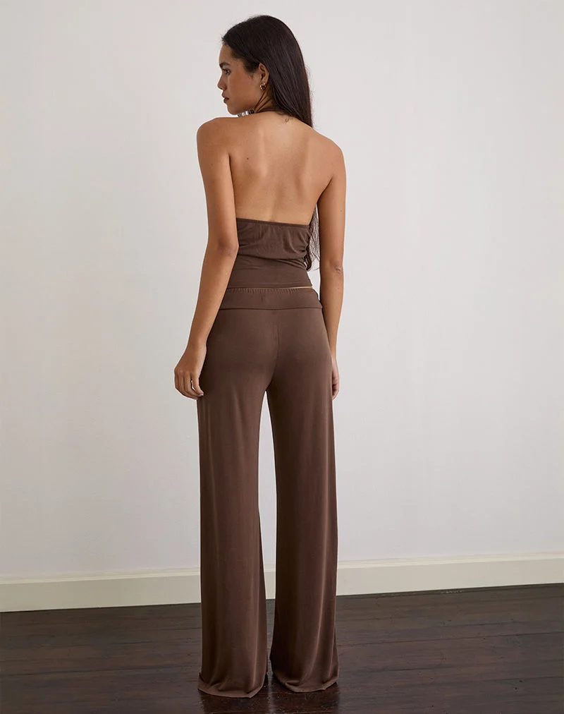 Pantalon Donata en cupro brun foncé