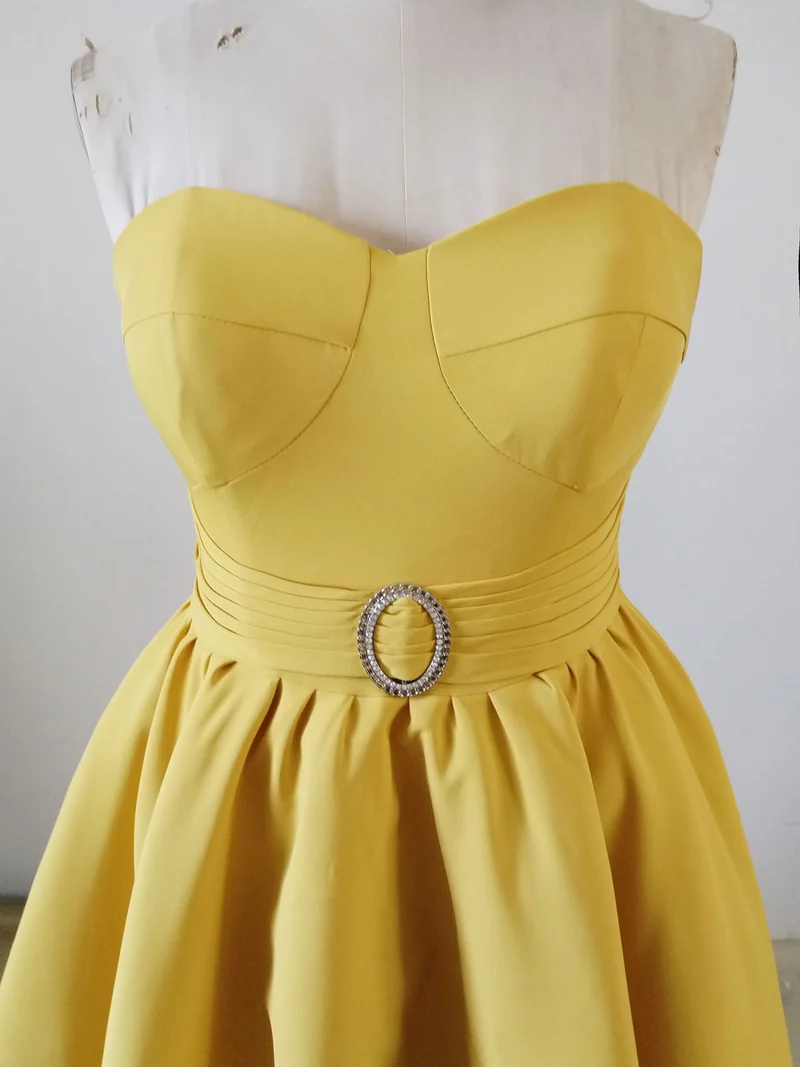 Robe de bal jaune sans bretelles, longueur mollet, robes de demoiselle d'honneur