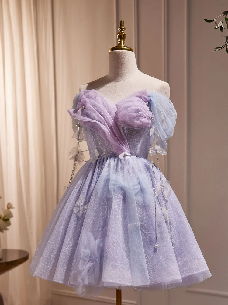 Adorable robe de soirée courte en cœur lavande, robe de danse de 8e année
