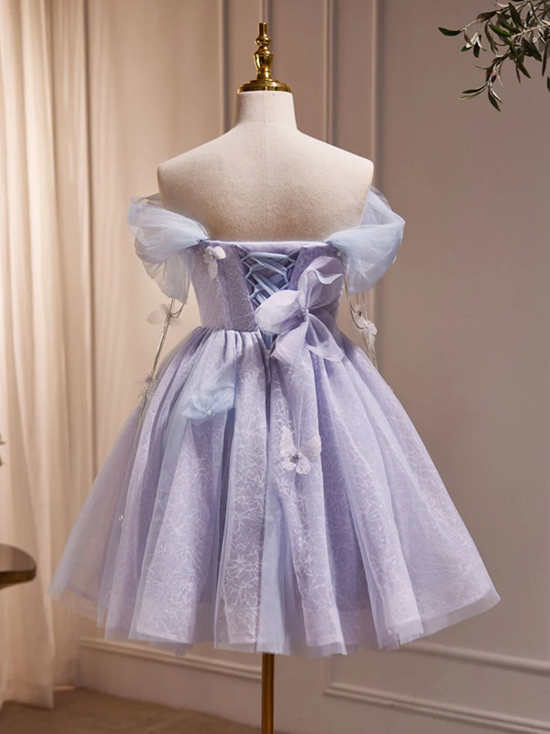 Adorable robe de soirée courte en cœur lavande, robe de danse de 8e année
