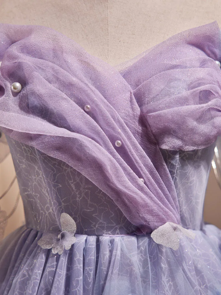Adorable robe de soirée courte en cœur lavande, robe de danse de 8e année