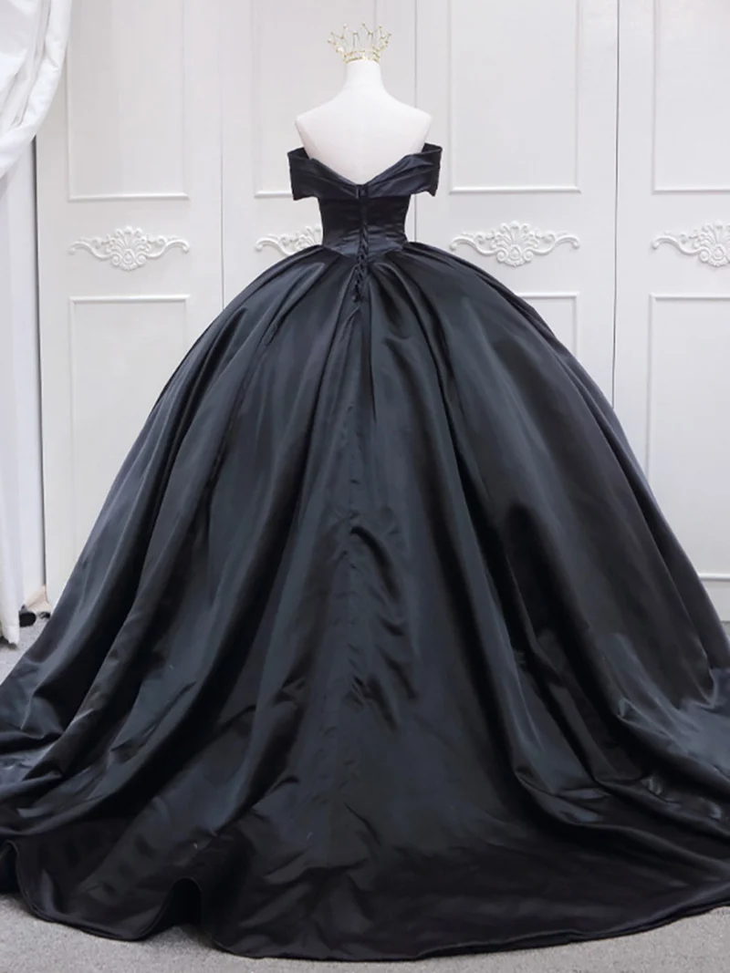 Robe de bal de mascarade noire, épaules dénudées, robe de Quinceanera en Satin, robe douce 16 ans