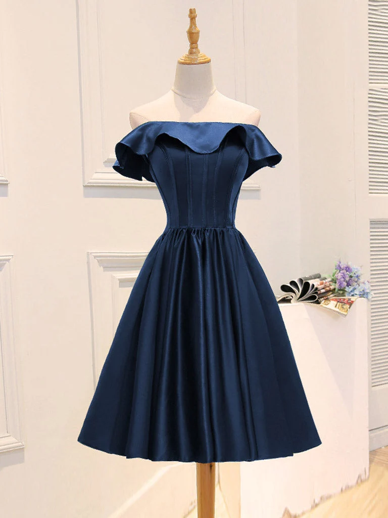 Robes de demoiselle d'honneur courtes désossées en satin vert émeraude | Robe de bal