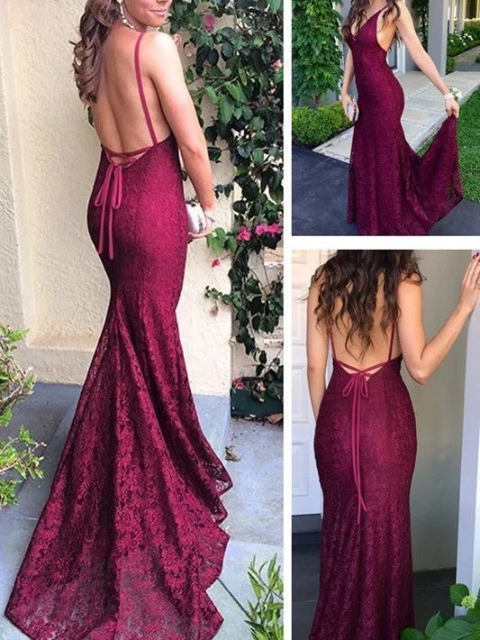 Date Dos Nu Sexy Dentelle Bourgogne Sirène Robe De Bal | Robe longue formelle
