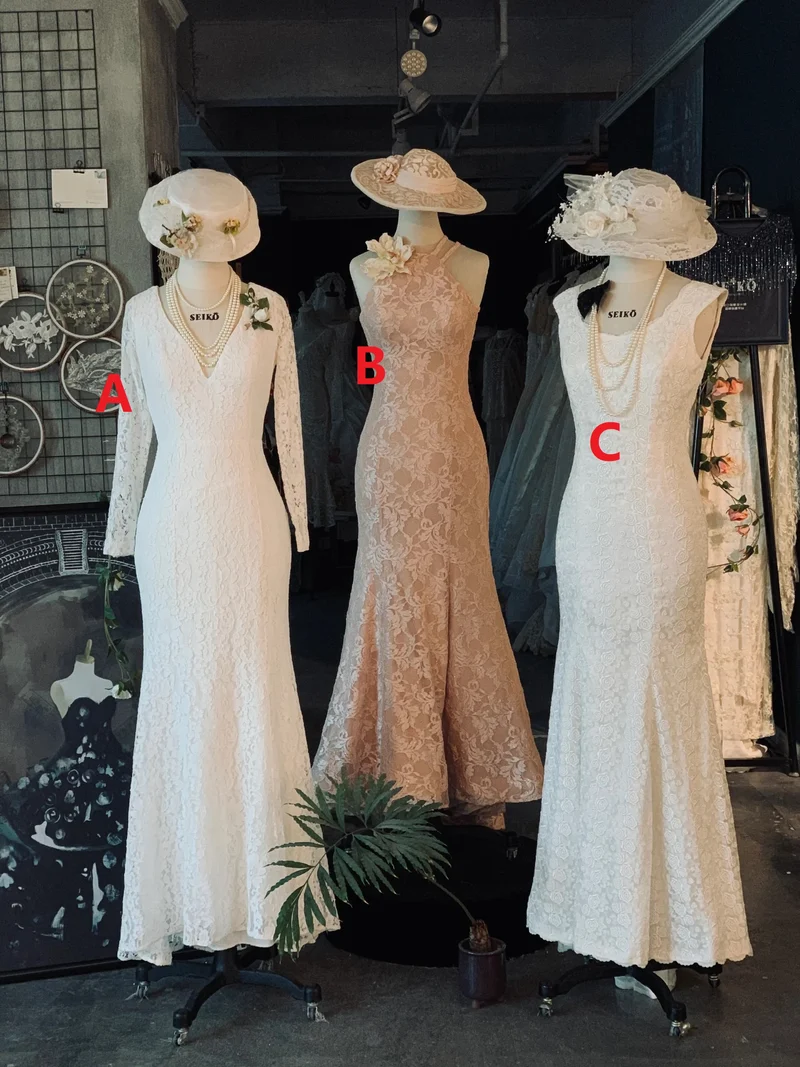 Robe de mariée classique en dentelle vintage, longueur au sol