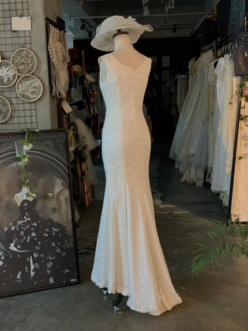 Robe de mariée classique en dentelle vintage, longueur au sol