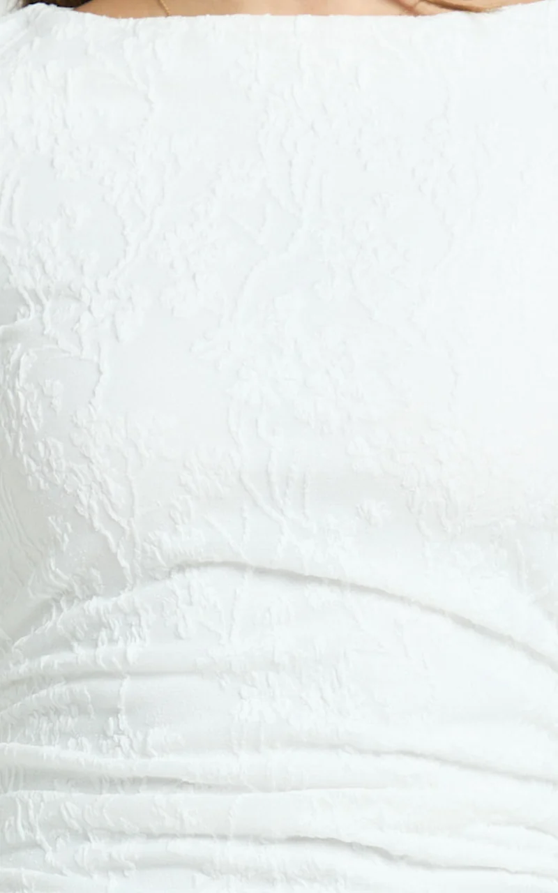 Eira Mini Dress - Lace High Neck Bodycon Dress in Off White
