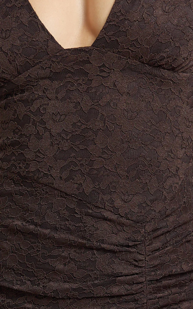 Rosanna Midi Dress - Plunge Lace Fit And Flare Dress in Chocolate