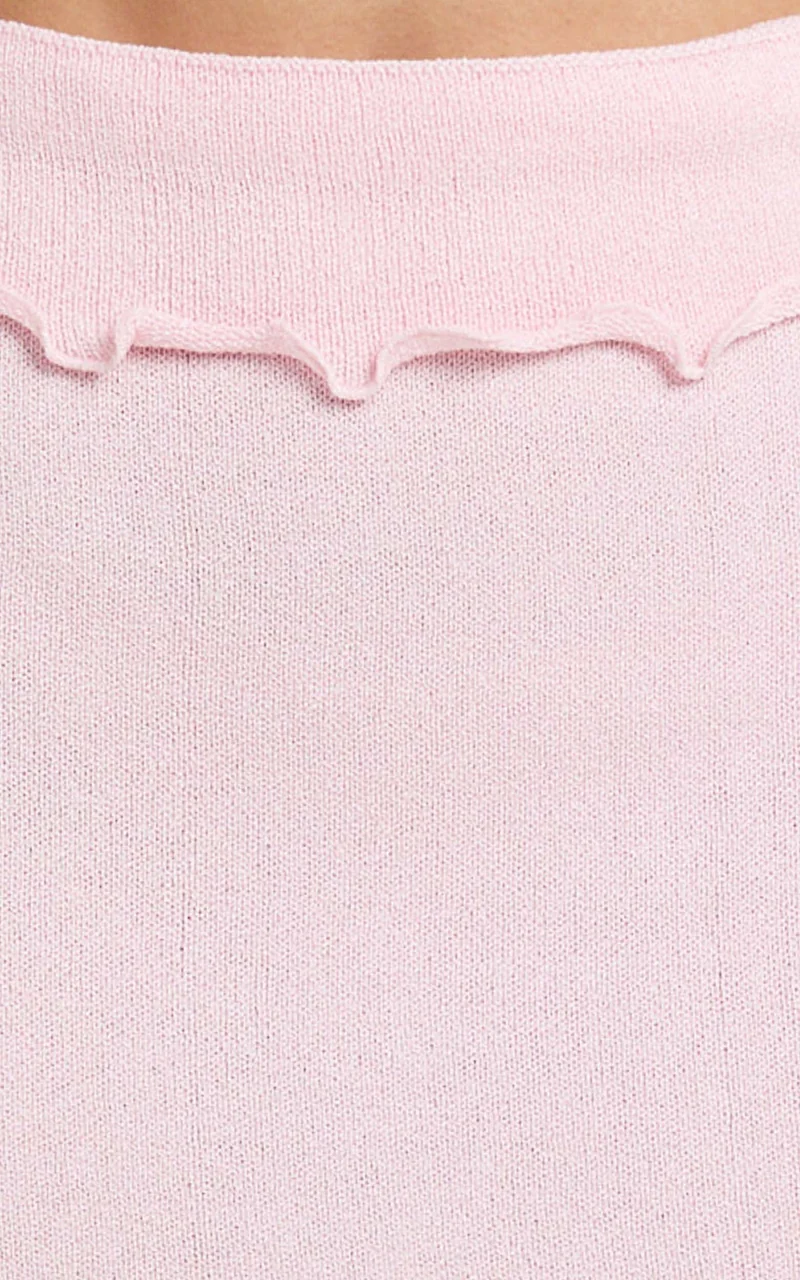 Ondine Mini Skirt - Scalloped Folder Over Tie Skirt in Baby Pink