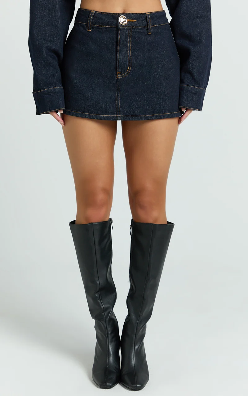 Fabia Skort - Denim Mid Rise Skort in Raw Denim Wash