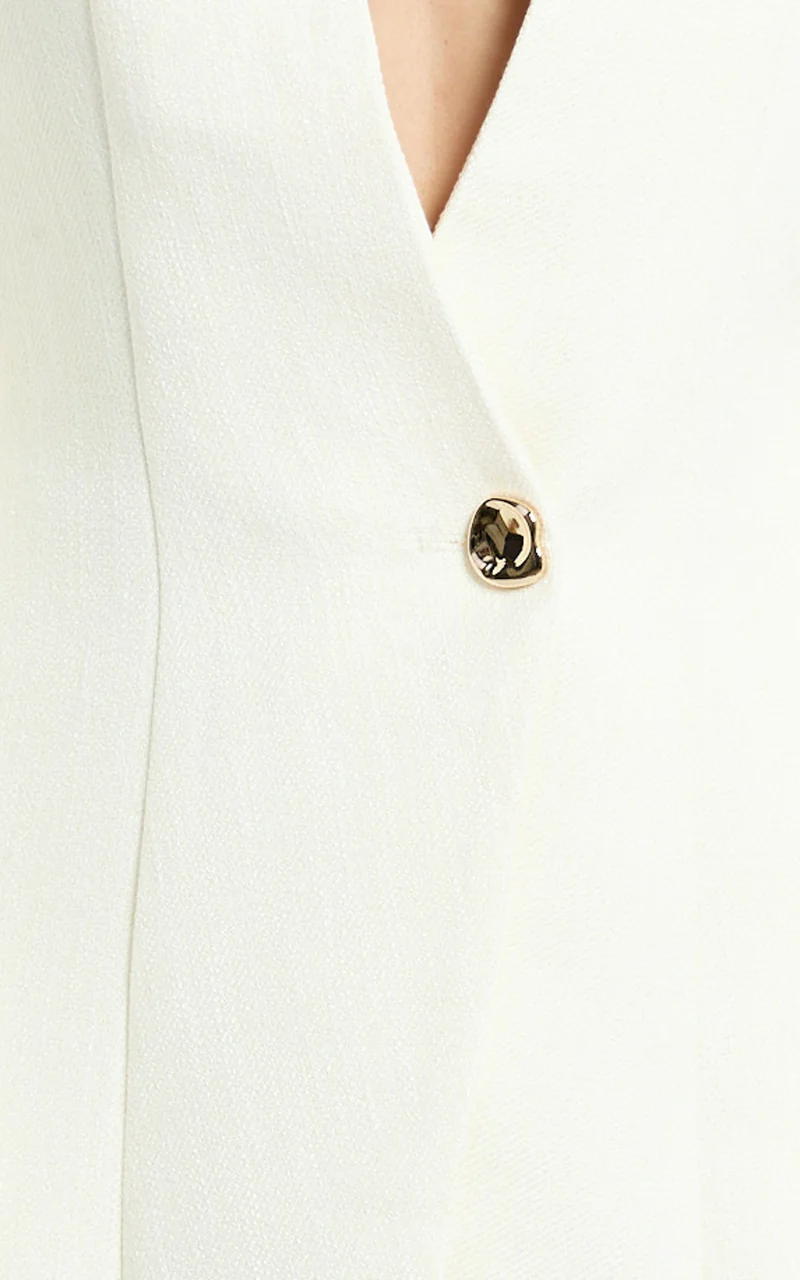 Hepburn Mini Dress - Gold Hardware Button Detail Wrap Front Blazer Dress in White
