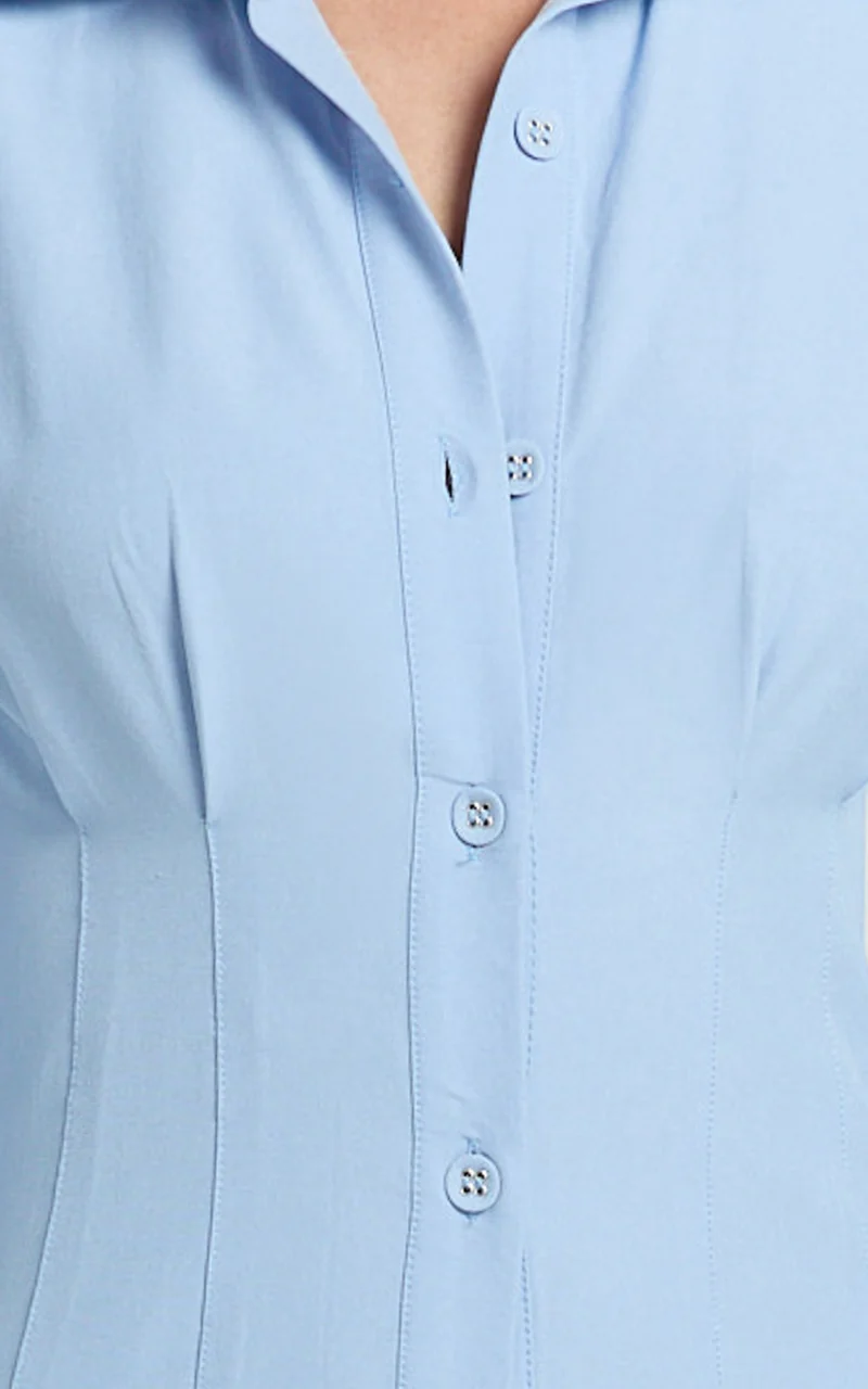 Genevieve Midi Dress - Slim Shirt Dress in Blue