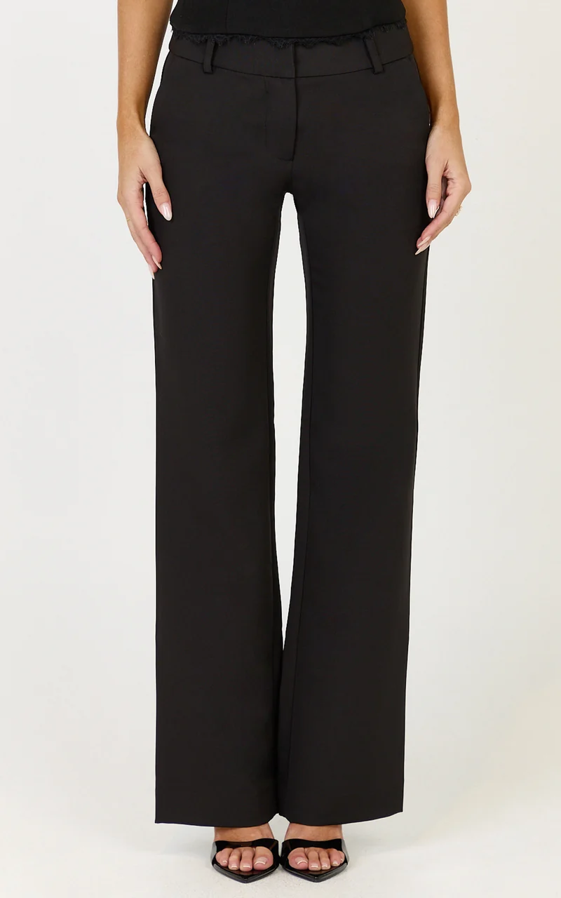 Elliot Pants - Mid Rise Pinstripe Bootleg Pants in Black