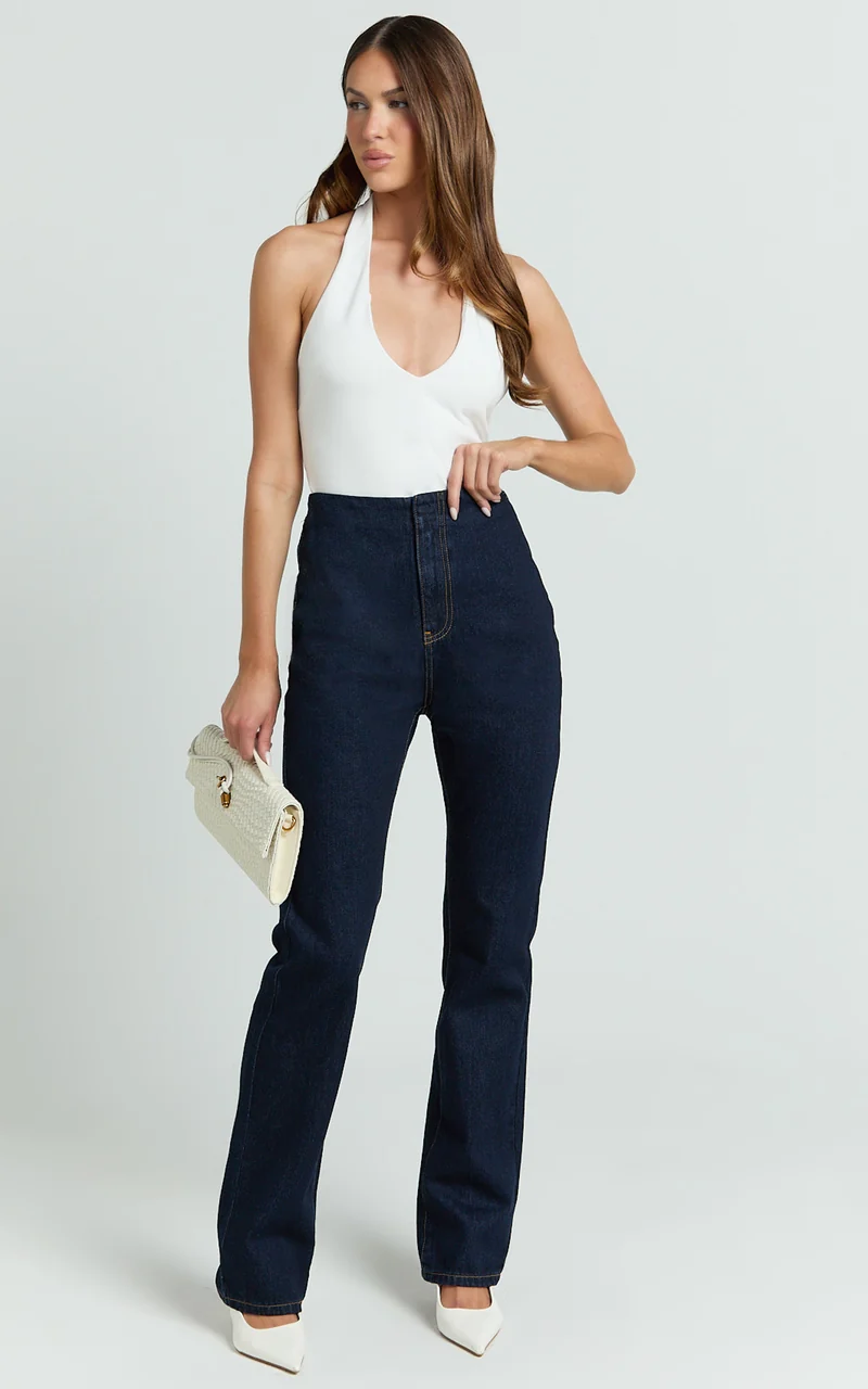 Tianna Jeans - High Waisted Fitted Straight Leg Jeans in Indigo Wash