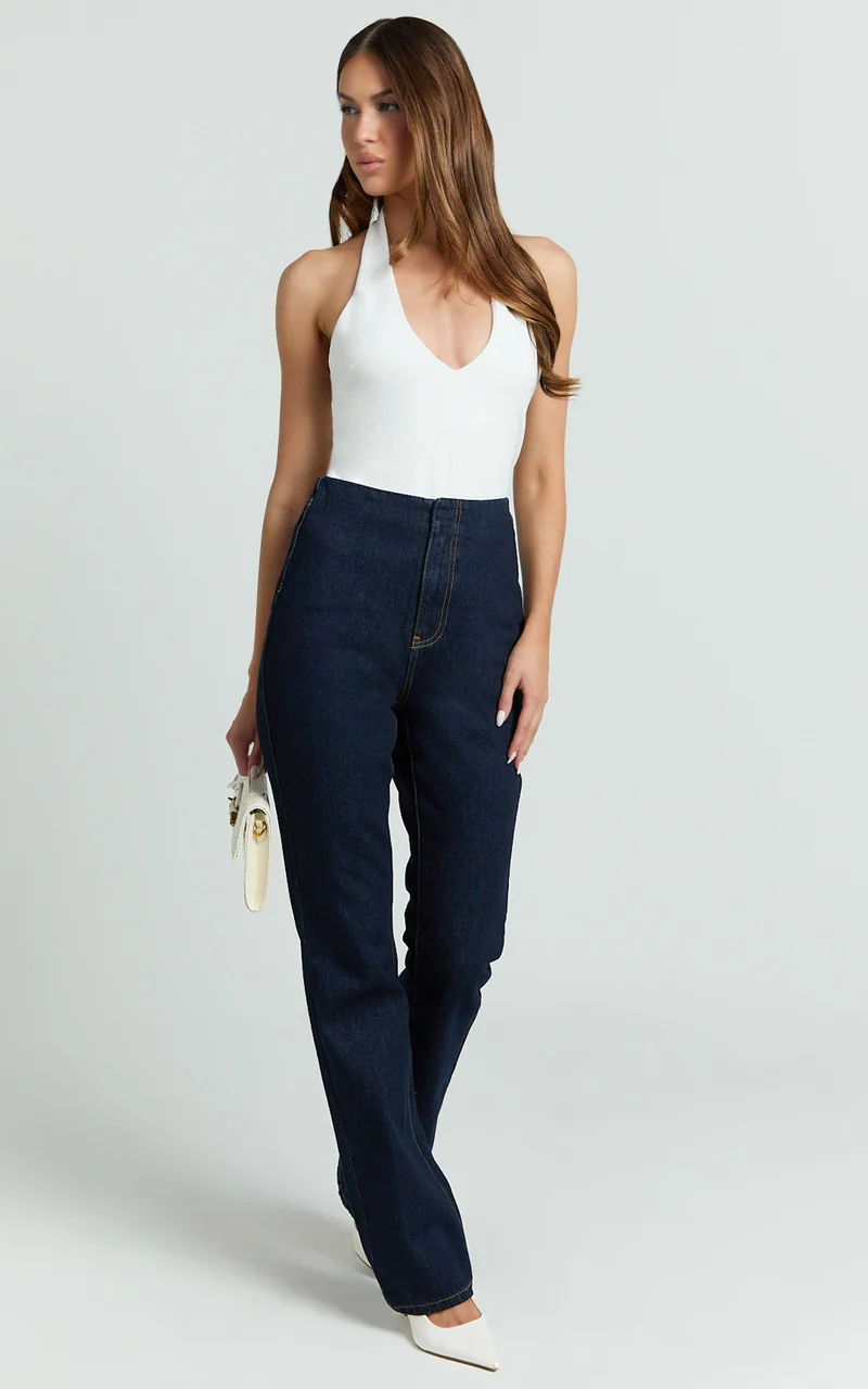 Tianna Jeans - High Waisted Fitted Straight Leg Jeans in Indigo Wash