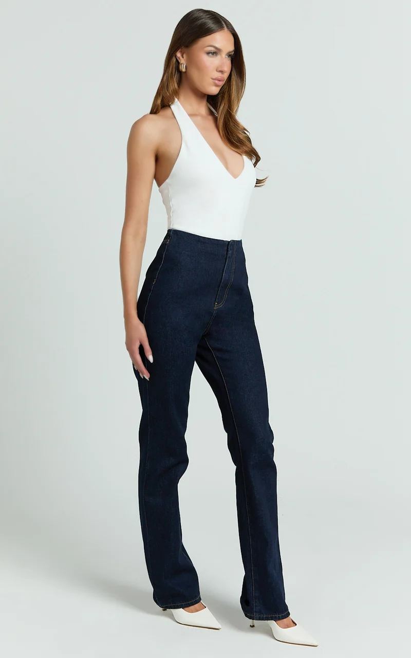 Tianna Jeans - High Waisted Fitted Straight Leg Jeans in Indigo Wash