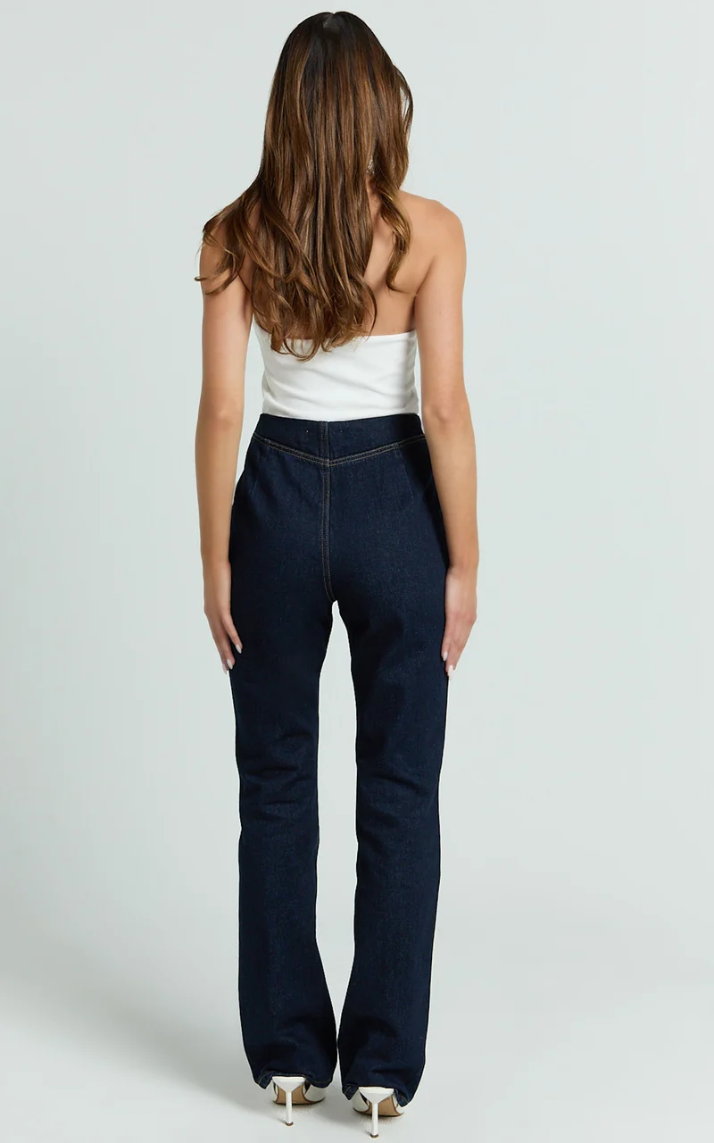 Tianna Jeans - High Waisted Fitted Straight Leg Jeans in Indigo Wash