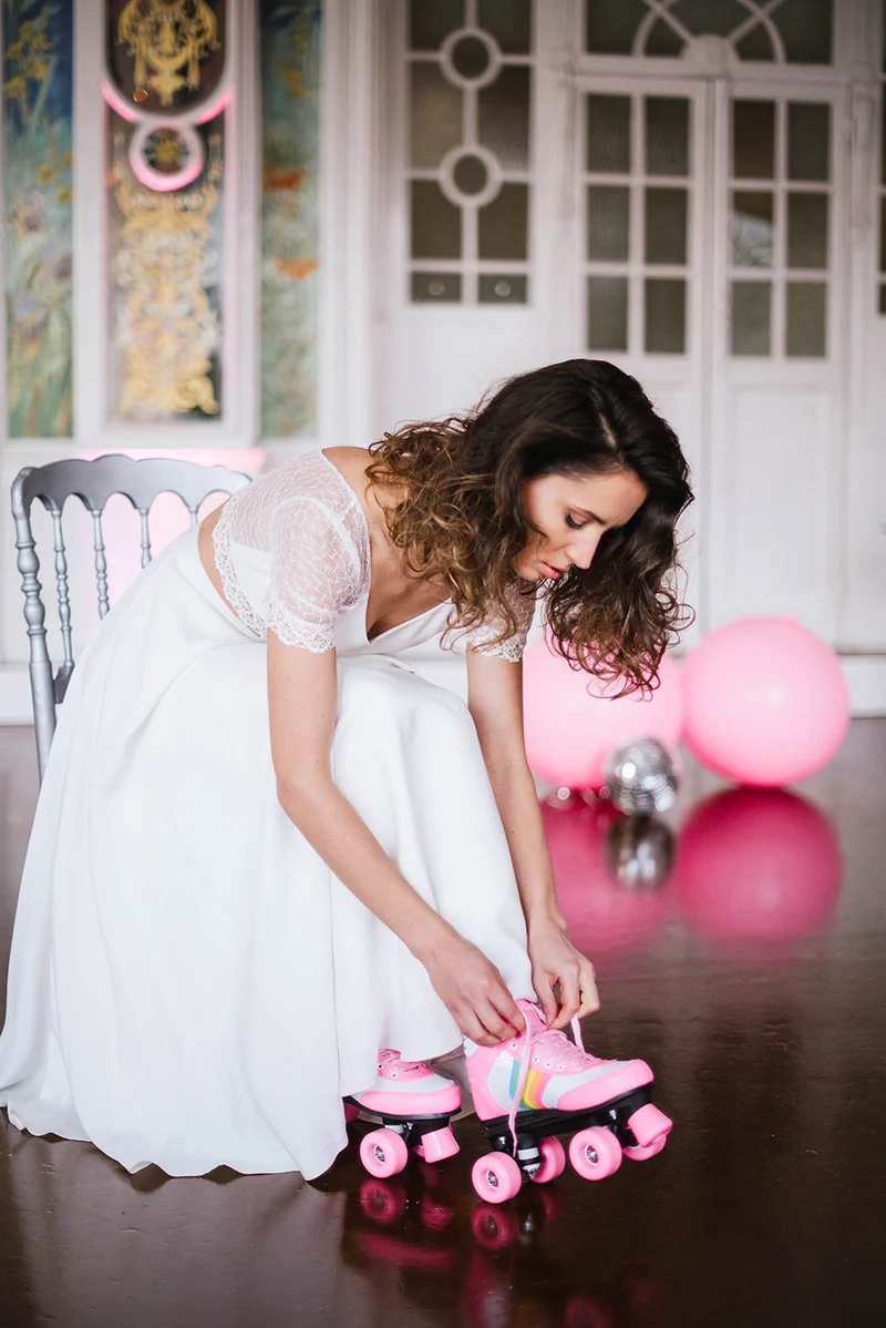 Robe de mariée informelle deux pièces à manches courtes et longueur cheville