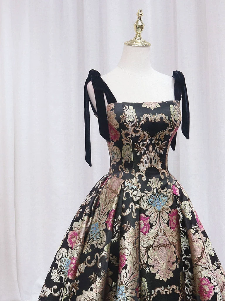 Robe de soirée courte imprimée noire, robe de danse de 8e année