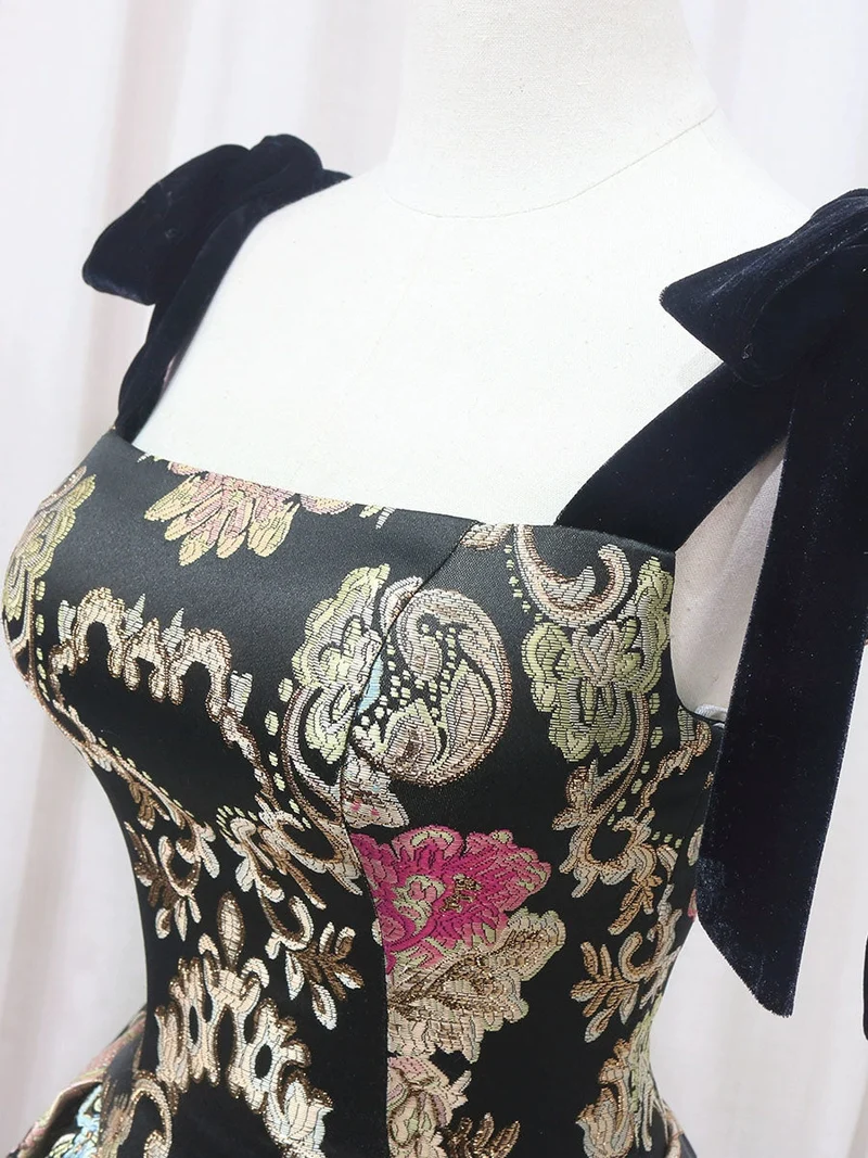 Robe de soirée courte imprimée noire, robe de danse de 8e année